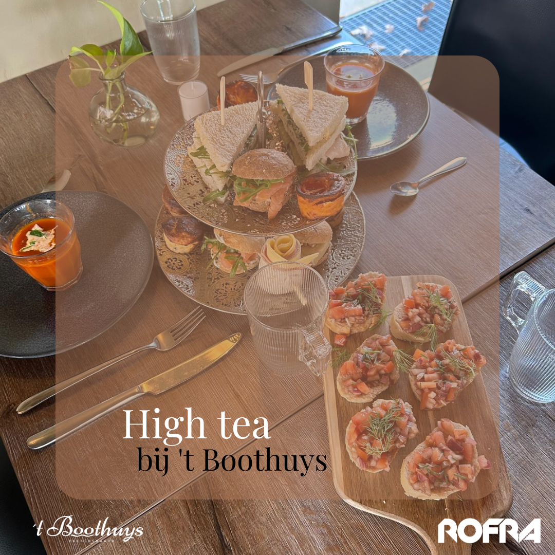Thee, lekkernijen en héél veel gezelligheid… dat is precies wat je kunt verwachten van onze gloednieuwe high tea! 🍵💛

We starten lekker warm met een soepje, gevolgd door een toren vol hartige hapjes & sandwiches
En natuurlijk sluiten we af met een selectie zoete verwennerijen waar je écht blij van wordt. 🍰
Uiteraard schenken we de thee graag onbeperkt voor jullie bij. 

📍 Prijs: €29,50 p.p.
📅 Reserveer via:
☎️ 040-2042593
📧 info@rofra.nl

We verwelkomen je graag in ’t Boothuys! 💛🌿